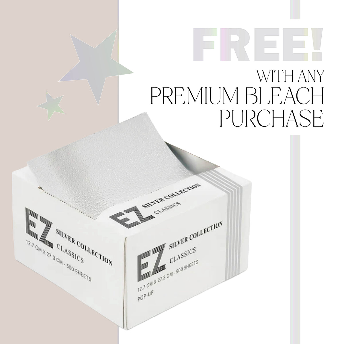 **FREE WITH PREMIUM BLEACH** EZ FOIL CLASSIC POP UP 500 SHEETS - SILVER (13 MICRON, 12.7X27.3CM)