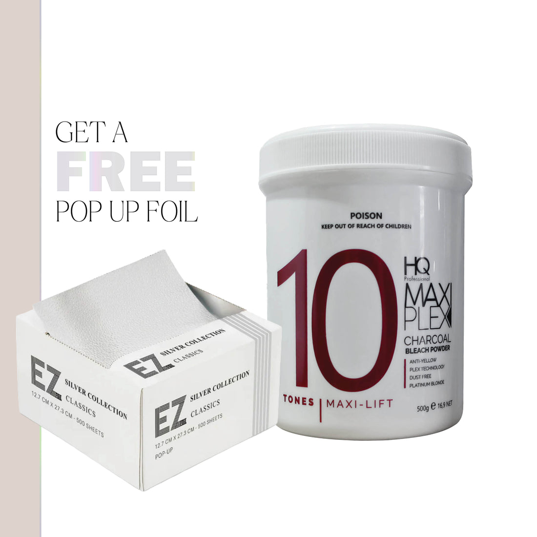 HQ Maxi Plex Charcoal Bleach Powder **WITH FREE EZ CLASSIC POP-UP FOIL - LIMITED TIME!**